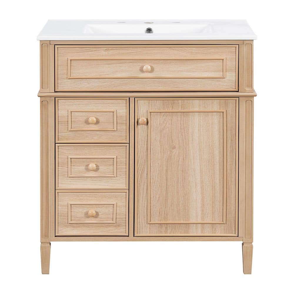 30 in. Single Sink Freestanding Light Wood Bath Vanity with White Ceramic Top price history on PriceWatchPro