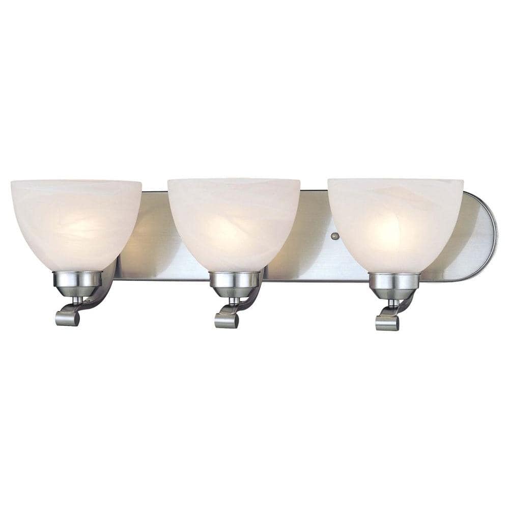 Brushed Nickel 24" Etched Glass 3-Light Bathroom Vanity Fixture
