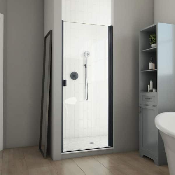 Alliance Swing BG 30 in. W x 66 in. H Semi Frameless Swing Shower Door in Matte Black with Clear Glass