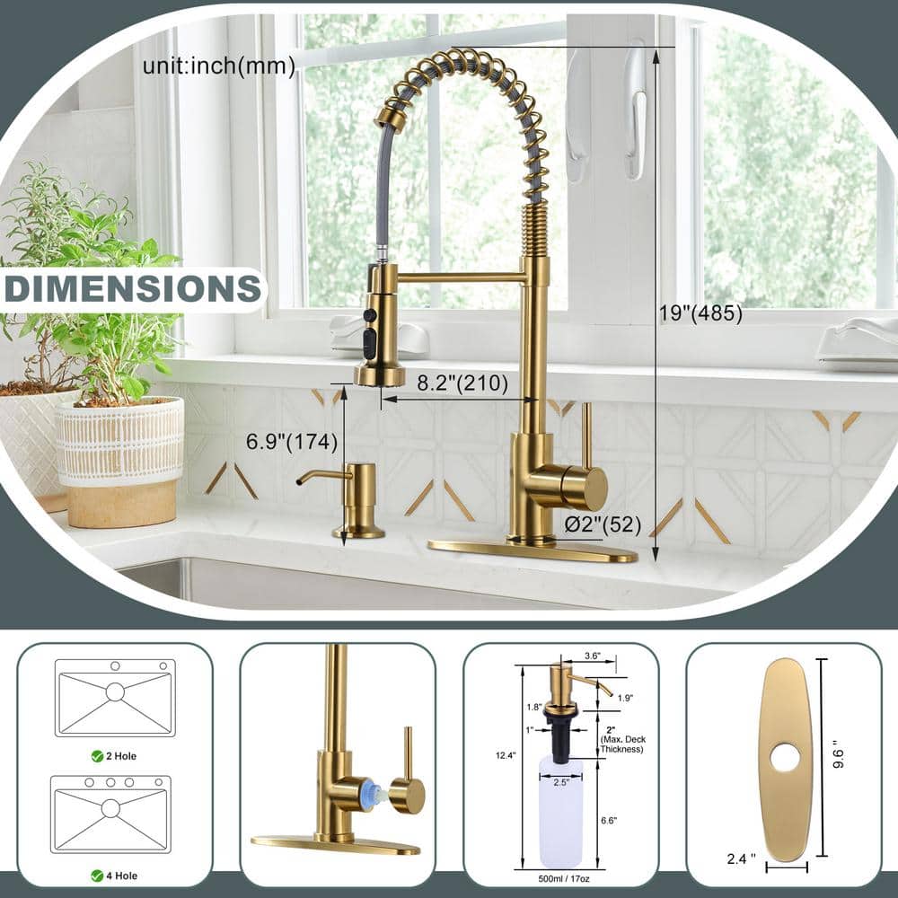 Gold Stainless Steel Single Handle Pull Down Kitchen Faucet