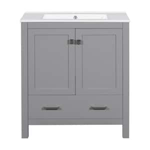 29.8 in. W x 18 in. D x 34 in. H Single Sink Freestanding Bath Vanity in Gray with White Ceramic Top