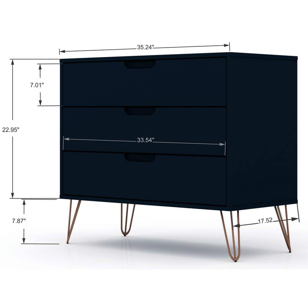 Tatiana Midnight Blue 3-Drawer Mid-Century Modern Dresser