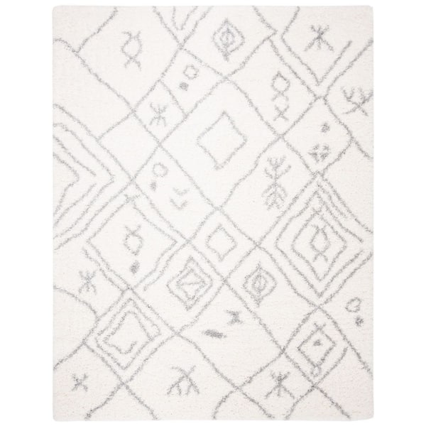Fontana Shag 9 ft. x 12 ft. Cream/Gray Abstract Diamond Area Rug