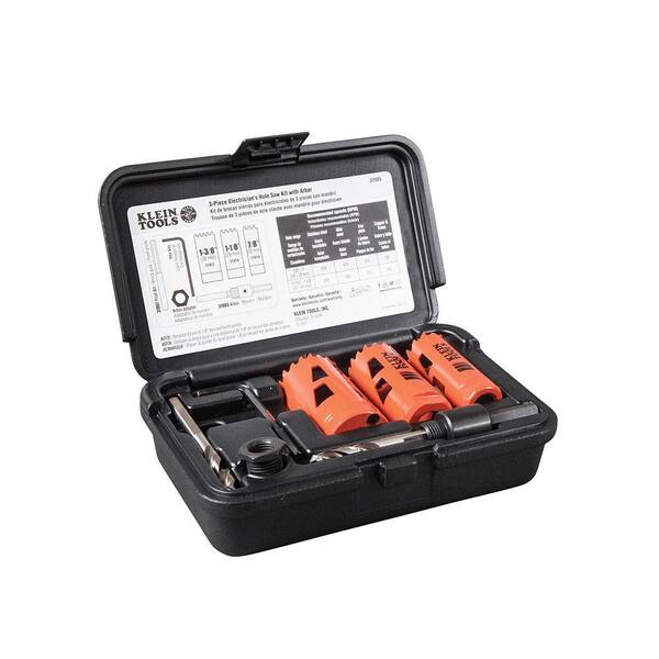 Klein Tools 32905 3-Piece Electrician's Hole Saw Kit Arbor