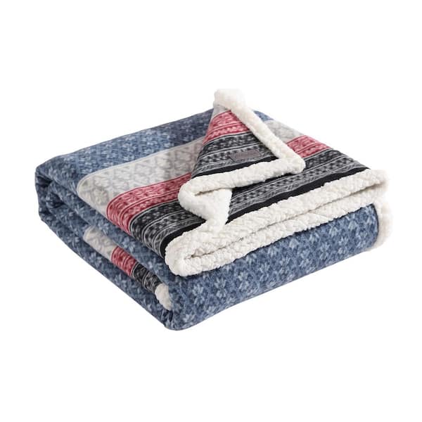 Eddie Bauer Fair Isle Midnight Ikat Sherpa Reverse Throw Blanket