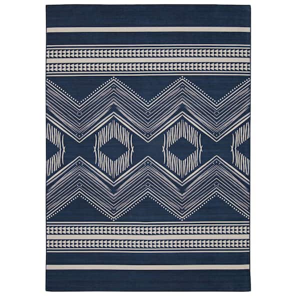 Linon Home Decor Boynton Navy and Ivory 2 ft. W x 3 ft. L Washable  Polyester Indoor/Outdoor Area Rug THDR04071 - The Home Depot