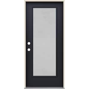 36 in. x 80 in. Right-Hand Full Lite Micro-Granite Frosted Glass Black Steel Prehung Front Door