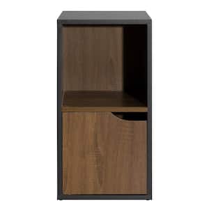 Walnut and Black Storage Accent Cabinet with Shelf