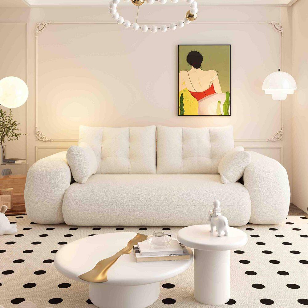 78.7 in. Square Arm Polyester Rectangle Sectional Sofa in Beige/White (Seats 2)