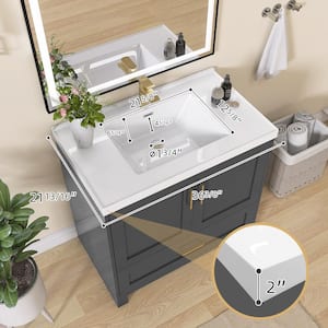 Eclipse 36 in. Freestanding Deep Gray Bath Vanity with White Single Sink Solid Surface Top Solid Wood Cabinet Assembled