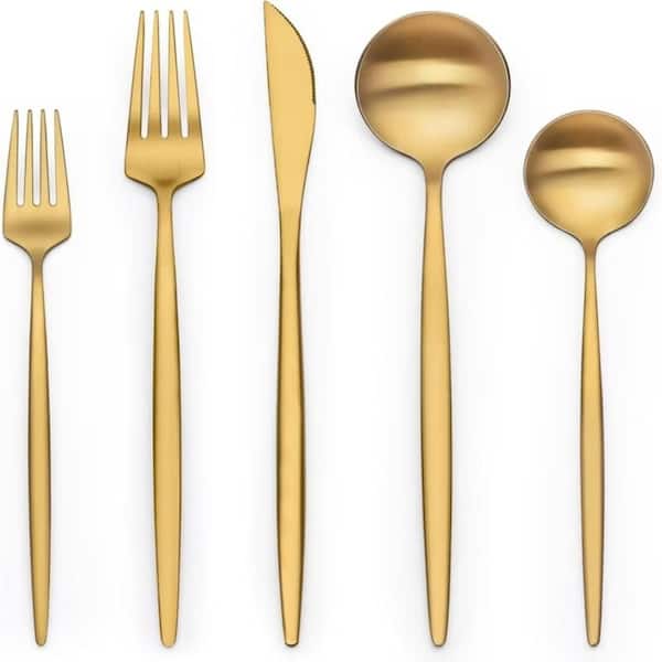Satin Gold 40-Piece Stainless Steel Flatware Set Service for 8 (Forks Knives Spoons)