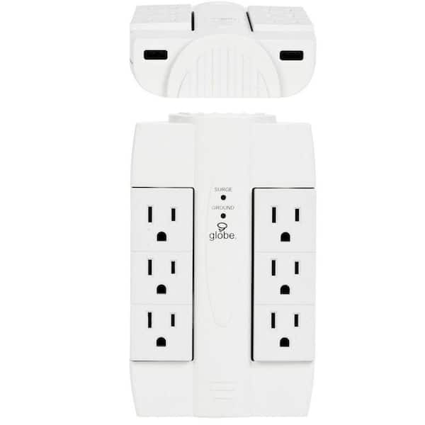 Globe Electric 6-Outlet Swivel Surge Tap With 2 USB Ports 2.1-Amp (Combined) with Surge Protection - White