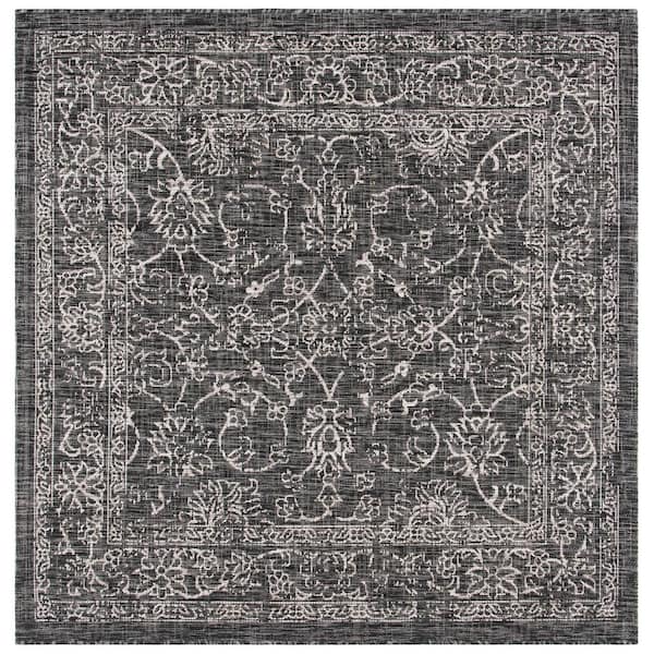 SAFAVIEH Courtyard Black/Ivory 8 ft. x 8 ft. Indoor/Outdoor Square Area Rug