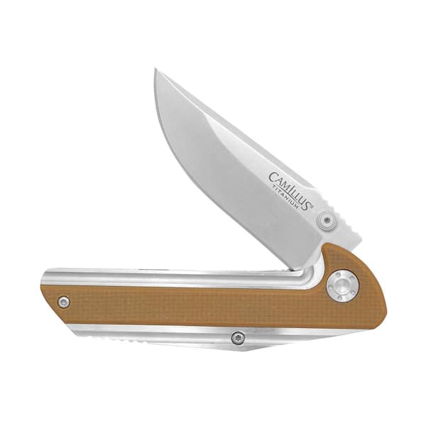 Camillus Sevens 3 in. Titanium Bonded Drop Point Straight Edge Folding Knife, Stainless Steel/G10 Handle in Coyote Brown