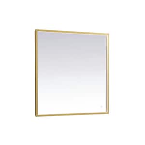 Timeless Home 30 in. W x 30 in. H Modern Rectangular Aluminum Framed LED Wall Bathroom Vanity Mirror in Brass