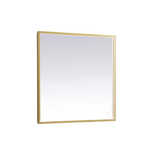 Unbranded Timeless Home 30 in. W x 30 in. H Modern Rectangular Aluminum Framed LED Wall Bathroom Vanity Mirror in Brass