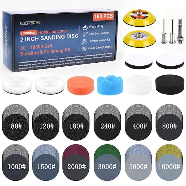 193-Pieces 2 in. Hook and Loop Sanding Disc Kit 80-10000 Grit Wet Dry Sandpaper for Metal Wood Auto Glass
