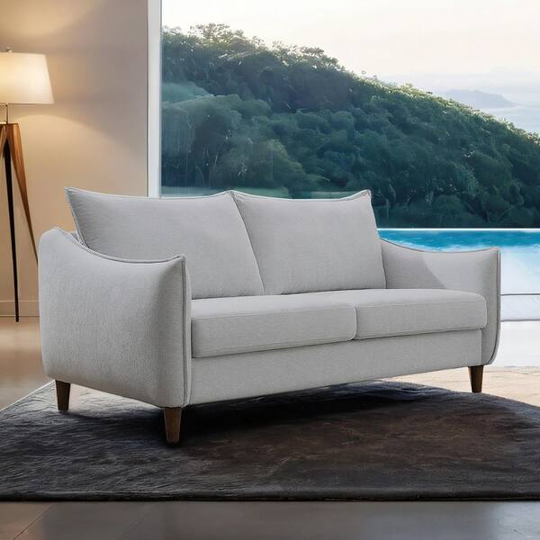 Furniture of America Boulder 65.5 in. Light Gray Solid Chenille Upholstered 2-Seater Loveseat with Slope Arms and Removable Back Pillows