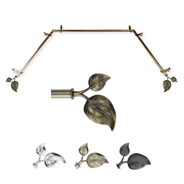 EMOH 13/16" Dia Adjustable 20"-36", 38"-72" Bay Window Curtain Rod with Batony Finials in Antique Brass