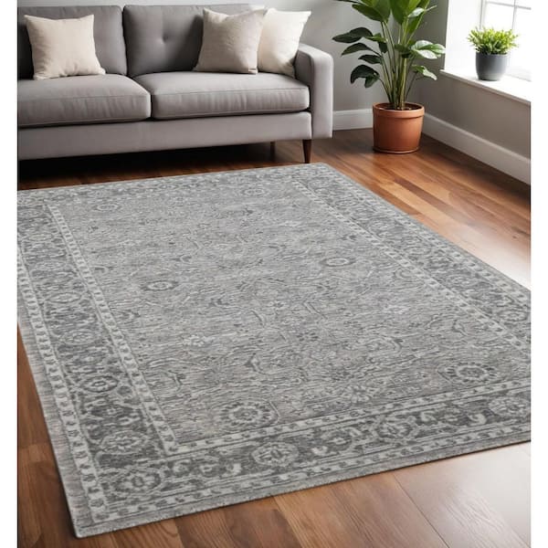 5 ft. x 8 ft. Gray And Dark Gray Wool Medallion Hand Woven Area Rug