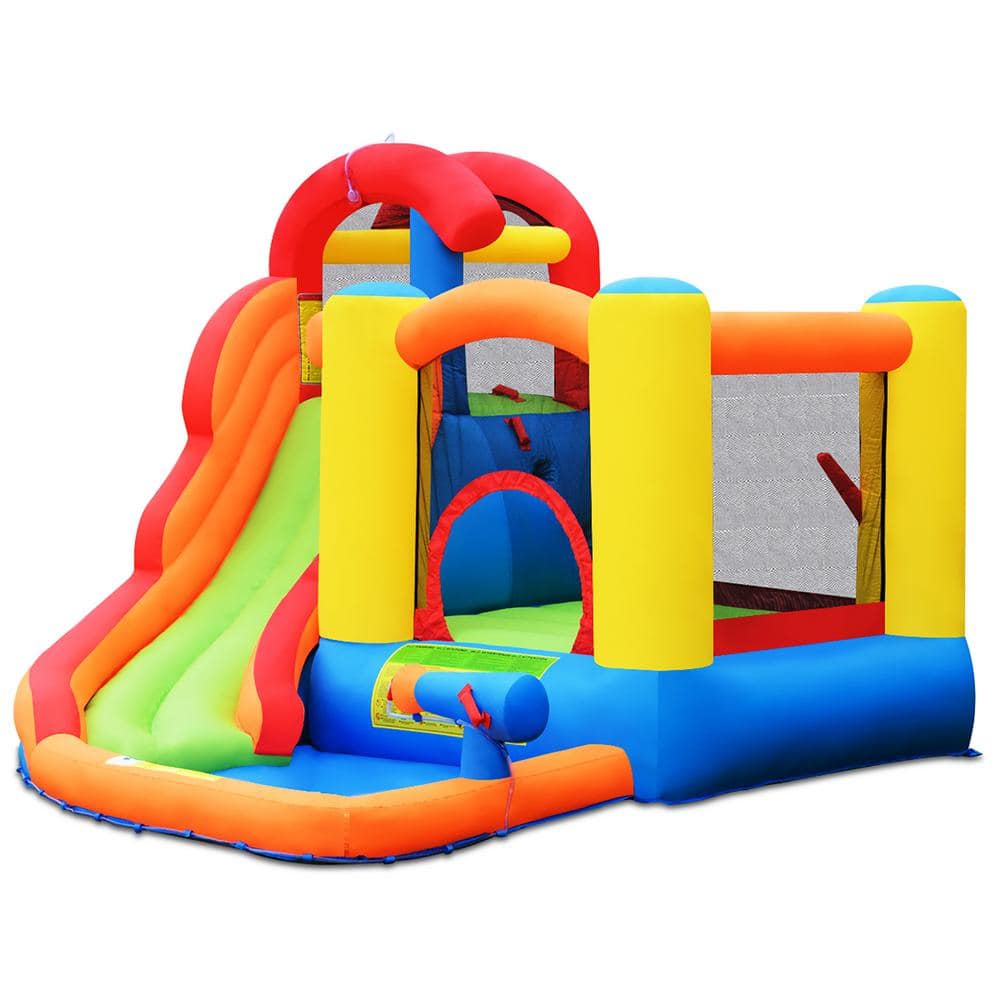 Costway Multi-Color Inflatable Bounce House Water Slide with Climbing Wall Splash Pool Water Cannon