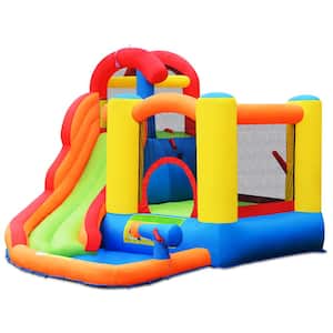 Multi-Color Inflatable Bounce House Water Slide with Climbing Wall Splash Pool Water Cannon