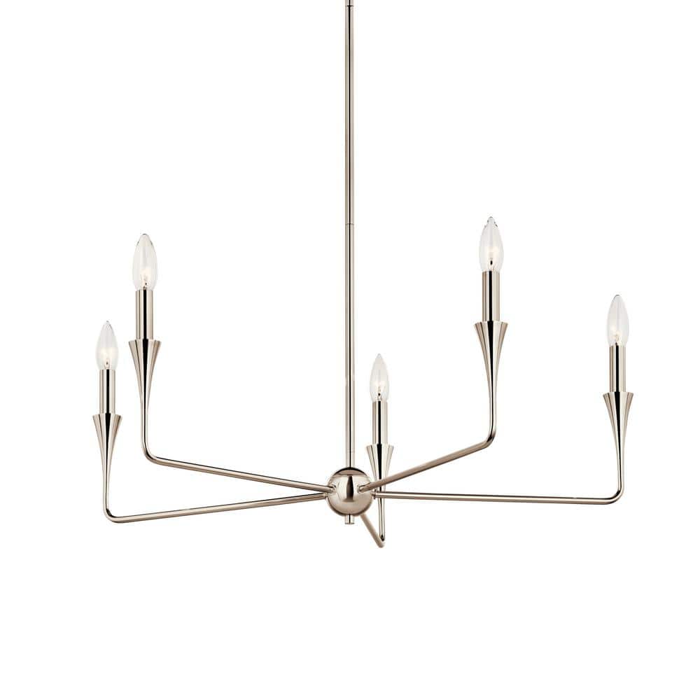 Polished Nickel 5-Light Modern Chandelier with Tapered Accents