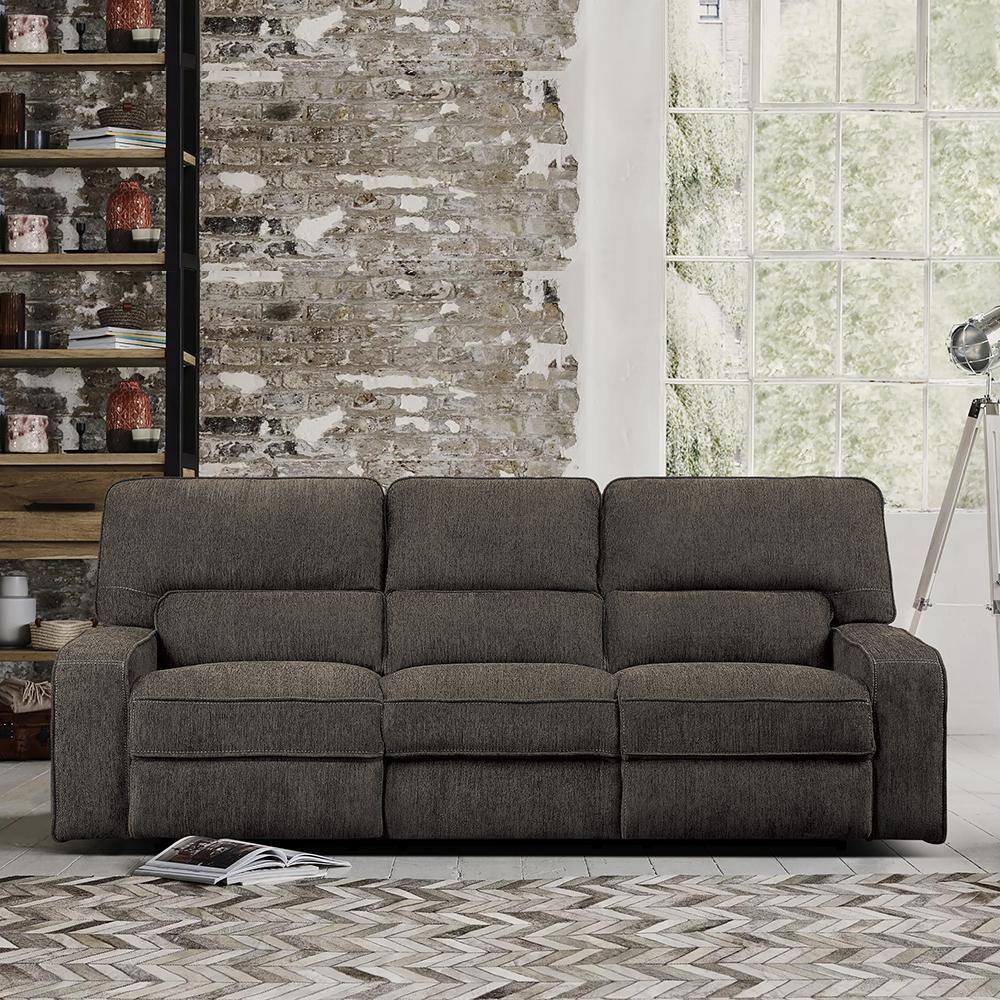 Transitional Chocolate Microfiber 98.5" Reclining Sofa with Cup Holder