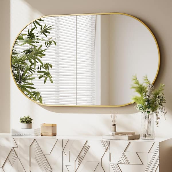20 in. W x 36 in. H Oval Gold Classic Aluminum Alloy Framed Wall Mirror