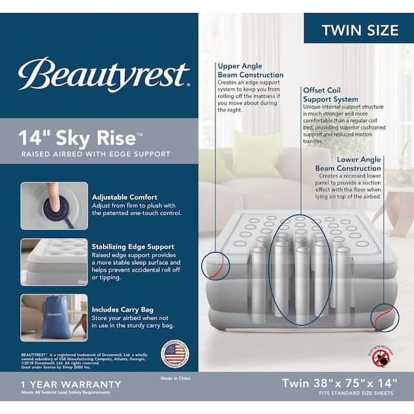 Beautyrest Sky Rise Raised Air Mattress with Pump, Twin