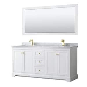 Avery 72 in. W x 22 in. D x 35 in. H Double Sink Bath Vanity in White with White Carrara Marble Top and 70 in. Mirror