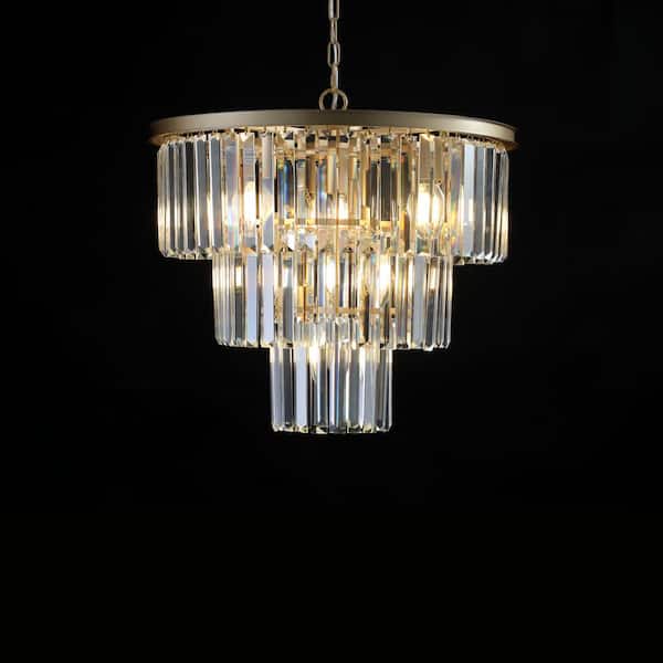 7-Light Golden Luxury Multiple Tier Crystal Chandelier for Living Room with No Bulbs Included
