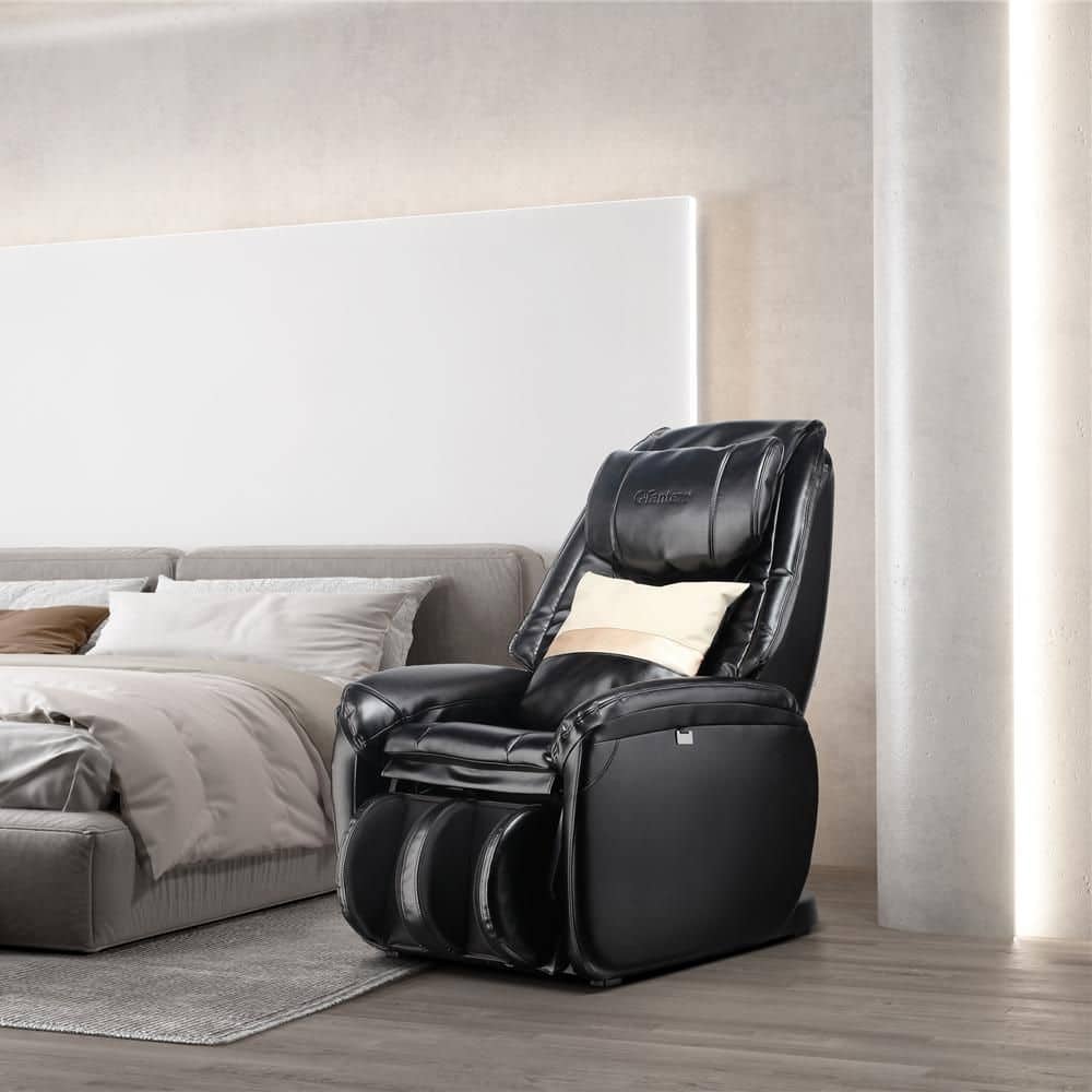 Black Full Body SL Track Zero Gravity Massage Chair with Pillow Reversible Footrest Heat - Thumbnail 3