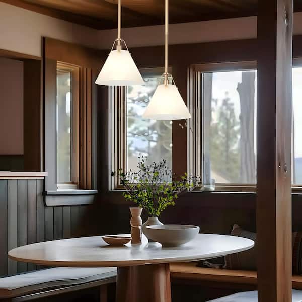 Mid-Century Modern Cone Kitchen Island Pendant Light 1-Light Brass Gold Coastal Pendant Light with Frosted Glass Shade