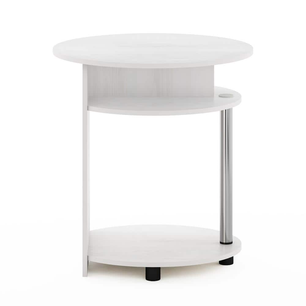 Jaya White Oak & Stainless Steel Oval End Table with Shelves
