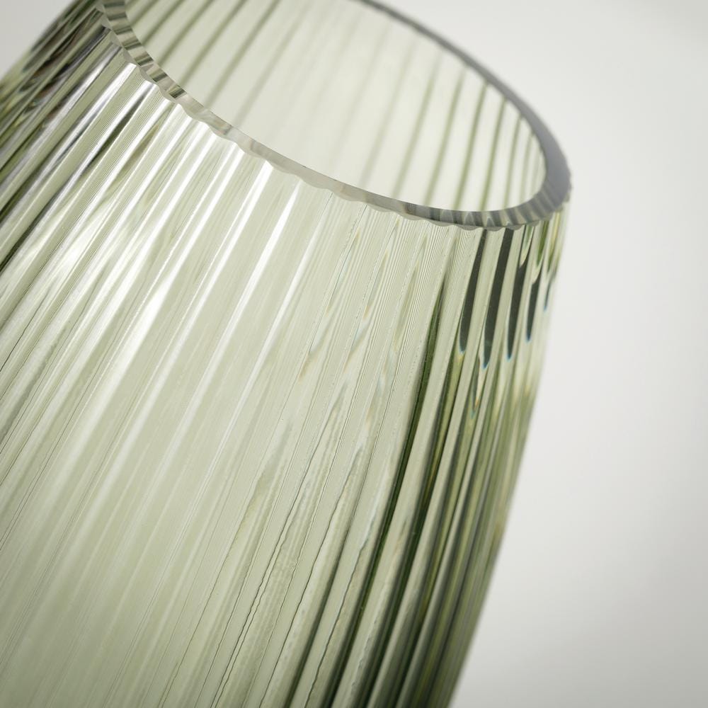 Green Ribbed Glass Vase for Table Centerpieces