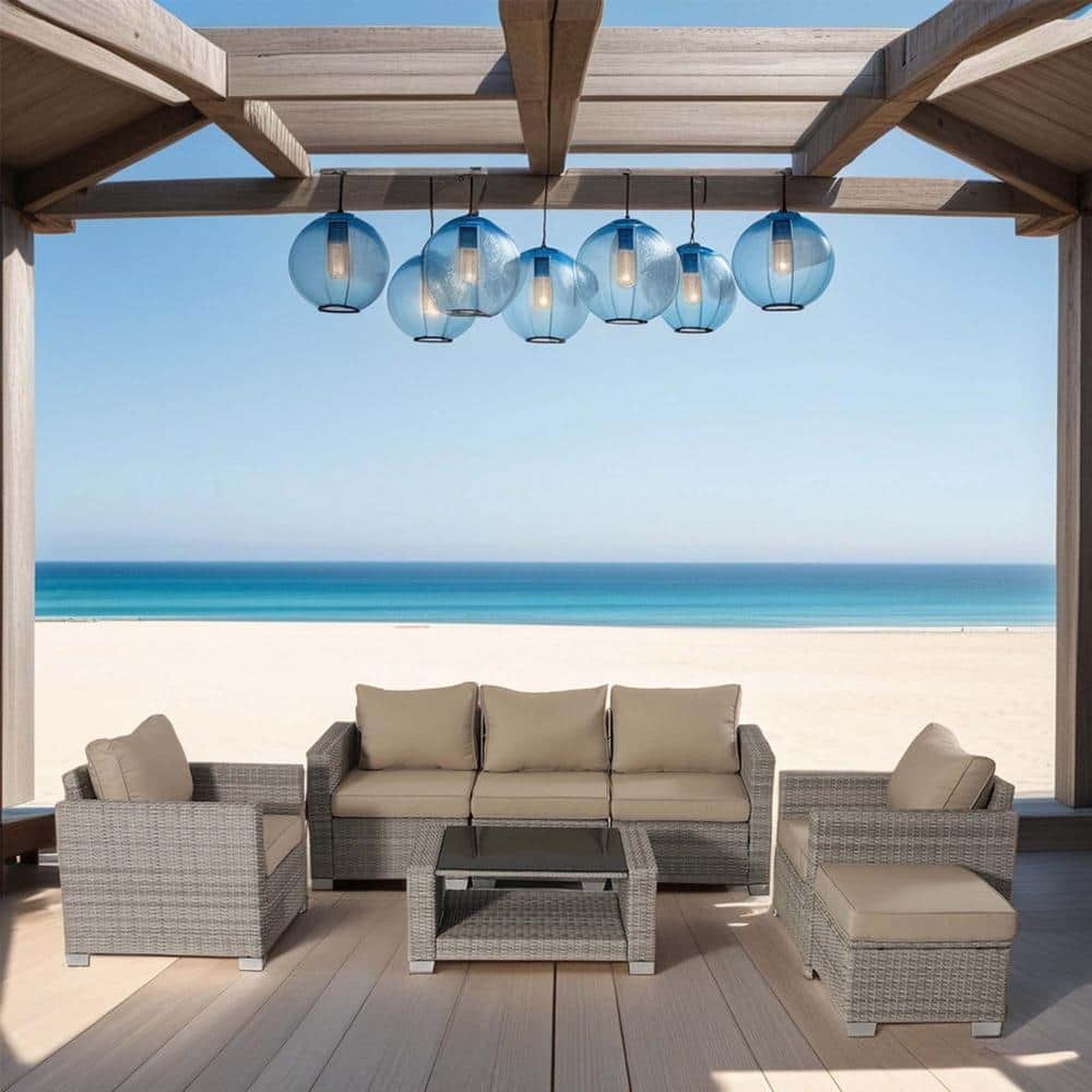 7-Piece Wicker Outdoor Rattan Sectional Sofa Set with Table and Beige Cushions for Backyard price history on PriceWatchPro