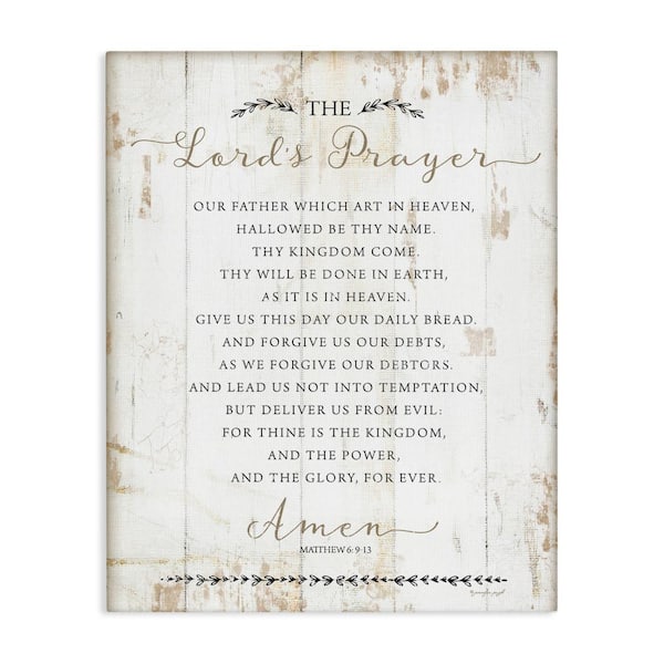 24 in. x 30 in. "The Lords Prayer Our Father Rustic Distressed White Wood Look Canvas Wall Art" by Jennifer Pugh
