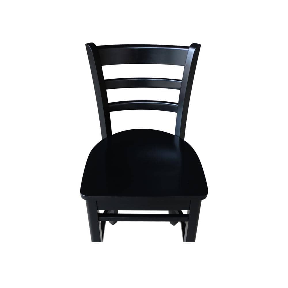Black Solid Wood Round Pedestal Table with Two Stools