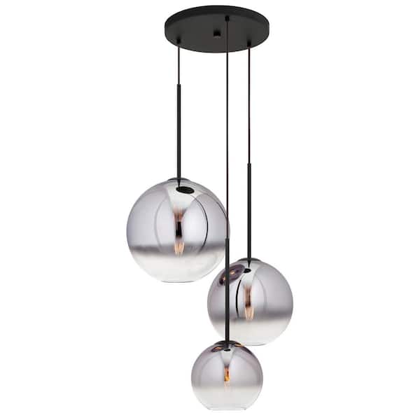 Unbranded Callisto 3-Light Black Ombre Glass Chandelier with Chrome Ombre Globe Glass Shade
