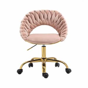 Modern Cute Pink Velvet Upholstered Adjustable Swivel Task Chair
