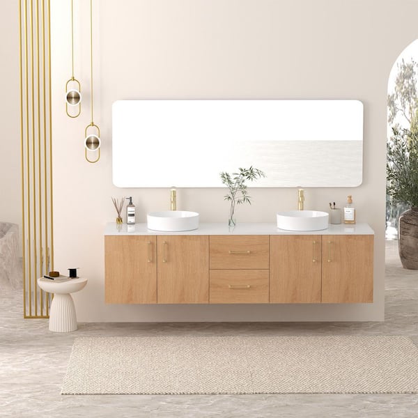 U-TAN☆ YASINU 72 in. W x 19.48 in. D Quartz Vanity Top with Dual Round