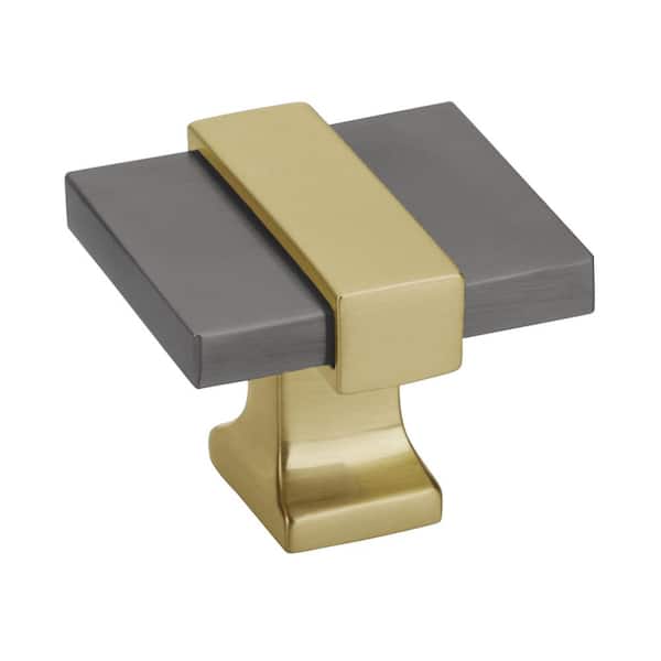 Amerock Overton 1-3/8 in. (35mm) Classic Black Chrome/Brushed Gold Square Cabinet Knob