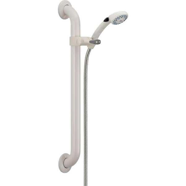 Delta 2-Spray Patterns 2.50 GPM 4 in. Wall Mount Handheld Shower Head with Adjustable Grab Bar in White