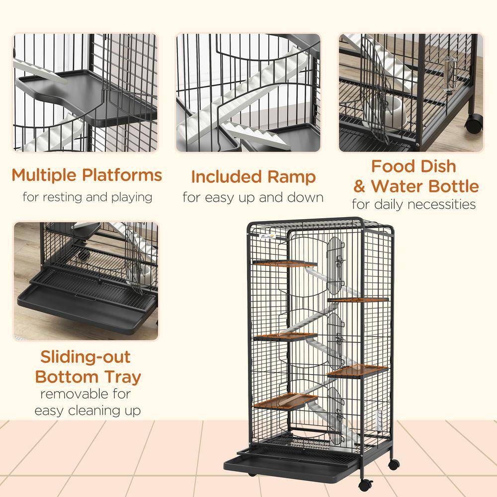 PawHut Black 6-Level Small Animal Cage with Ramps