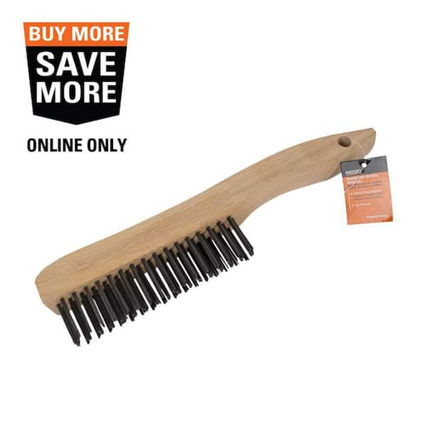 Carbon Steel Scratch Brush with Wooden Shoe Handle, 4 x 16 Carbon Steel Bristle Rows