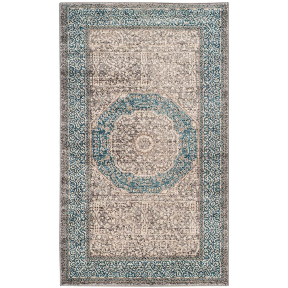 Luxor Elegance 3' x 5' Light Grey/Blue Reversible Synthetic Area Rug