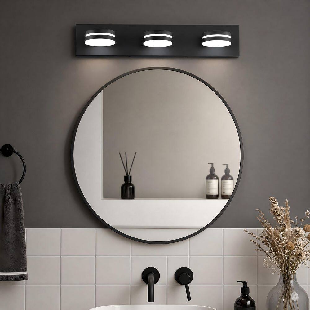 23.6 in. 3-Light Matte Black Modern Dimmable LED Bathroom Vanity Light with Rotatable Heads, 5500K Bright White price history on PriceWatchPro