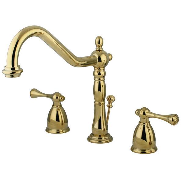 Kingston Brass English Vintage 2-Handle 8 in. Widespread Bathroom Faucets with Brass Pop-Up in Polished Brass
