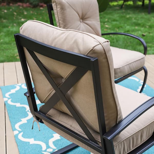 Phi Villa Adjustable Black Metal Outdoor Recliner with Green Cushions